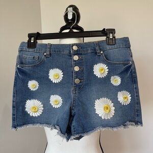 Jordache embroidered flower design adjustable  waist shorts size 16 daisy denim
